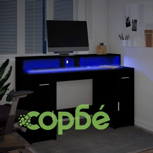 Гейминг бюро с RGB LED осветление, черно, 140x55x91 см, инженерно дърво ➤ топ цена ➤ sorbe.bg