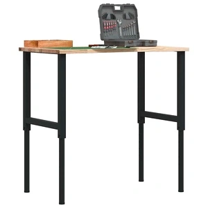 Регулируема Работна Маса от Масивен Дъб 100x60x(71,5-98) cm с Метална Рамка