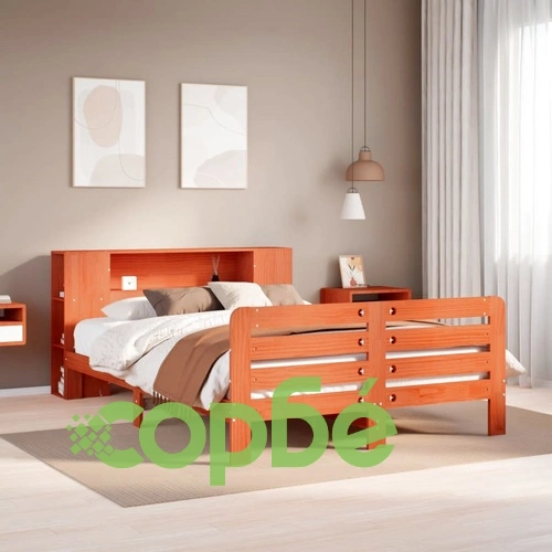 Рамка за легло от бор масив с табла и отделения 135x190 см, восъчнокафяв цвят ➤ топ цена ➤ sorbe.bg