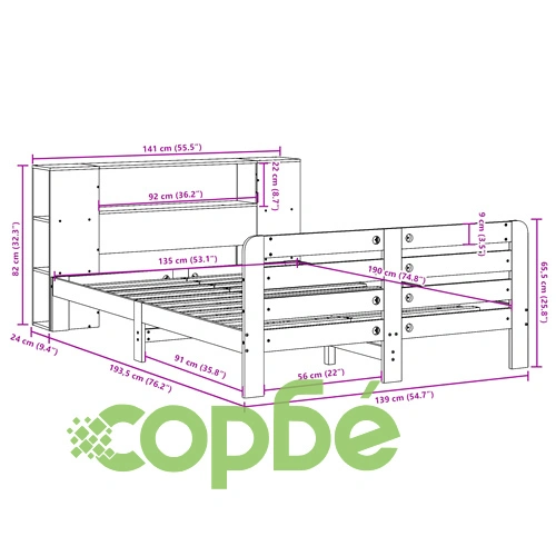 Рамка за легло от бор масив с табла и отделения 135x190 см, восъчнокафяв цвят ➤ топ цена ➤ sorbe.bg