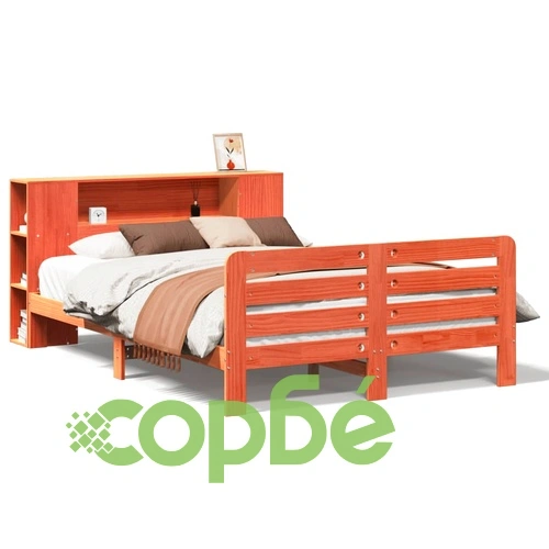 Рамка за легло от бор масив с табла и отделения 135x190 см, восъчнокафяв цвят ➤ топ цена ➤ sorbe.bg