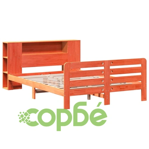 Рамка за легло от бор масив с табла и отделения 135x190 см, восъчнокафяв цвят ➤ топ цена ➤ sorbe.bg