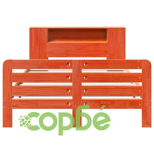 Рамка за легло от бор масив с табла и отделения 135x190 см, восъчнокафяв цвят ➤ топ цена ➤ sorbe.bg