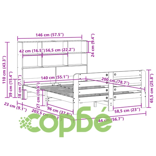 Рамка за легло от масивна чамова дървесина, 140x200 см, с табла и отделения за съхранение ➤ топ цена ➤ sorbe.bg