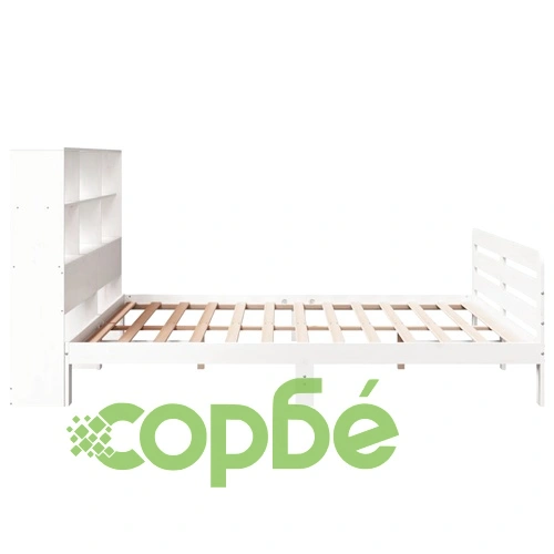 Рамка за легло от масивна бор дървесина, бяла, 180x200 см, с табла и отделения за съхранение ➤ топ цена ➤ sorbe.bg
