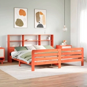 Рамка за легло от масив бор, восъчнокафява, 200x200 см, с отделения за съхранение