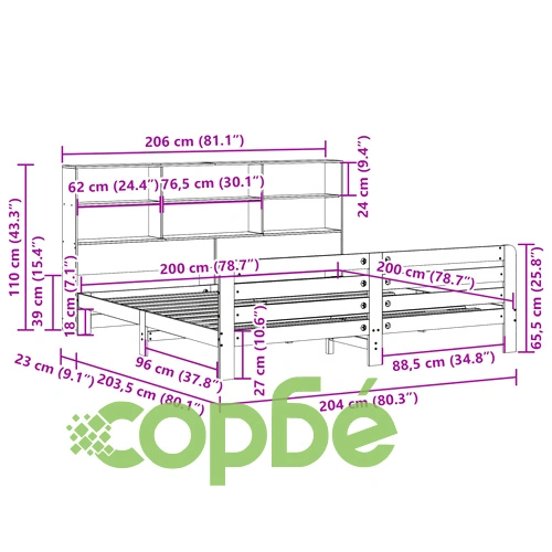 Рамка за легло от масив бор, восъчнокафява, 200x200 см, с отделения за съхранение ➤ топ цена ➤ sorbe.bg