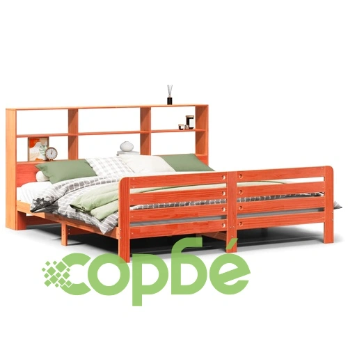 Рамка за легло от масив бор, восъчнокафява, 200x200 см, с отделения за съхранение ➤ топ цена ➤ sorbe.bg