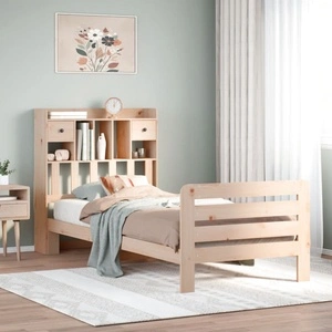 Легло от масивен бор с рафтове за книги, 90x200 см, без матрак