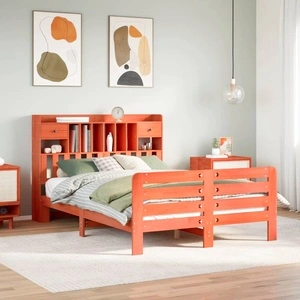 Легло от масивна борова дървесина с етажерка за книги, 160x200 см, без матрак