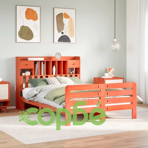 Легло от масивна борова дървесина с етажерка за книги, 160x200 см, без матрак ➤ топ цена ➤ sorbe.bg