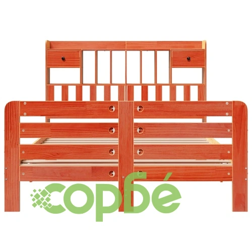 Легло от масивна борова дървесина с етажерка за книги, 160x200 см, без матрак ➤ топ цена ➤ sorbe.bg