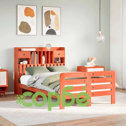 Легло от масивен бор с етажерка за книги, 120x190 см, восъчнокафяво ➤ топ цена ➤ sorbe.bg