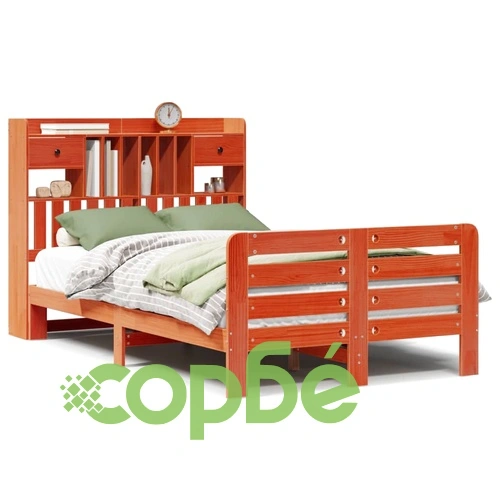 Легло от масивен бор с етажерка за книги, 120x190 см, восъчнокафяво ➤ топ цена ➤ sorbe.bg