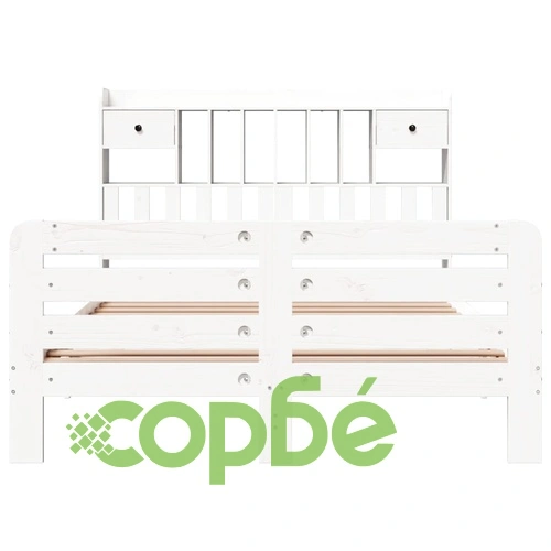 Легло от масивен бор с етажерка за книги, 140x190 см, бяло ➤ топ цена ➤ sorbe.bg