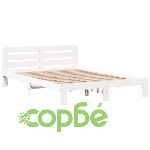 Легло от масивен бор с етажерка за книги, 140x190 см, бяло ➤ топ цена ➤ sorbe.bg