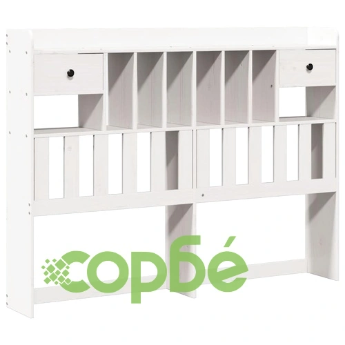 Легло от масивен бор с етажерка за книги, 140x190 см, бяло ➤ топ цена ➤ sorbe.bg