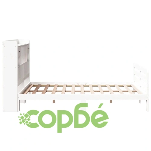 Легло от масивен бор с етажерка за книги, 140x190 см, бяло ➤ топ цена ➤ sorbe.bg