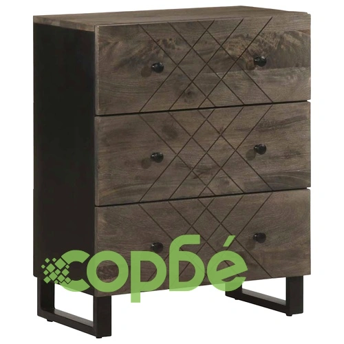 Комплект от 3 Черни Бюфета от Масивно Манго Дърво 60x33x75 cm ➤ топ цена ➤ sorbe.bg