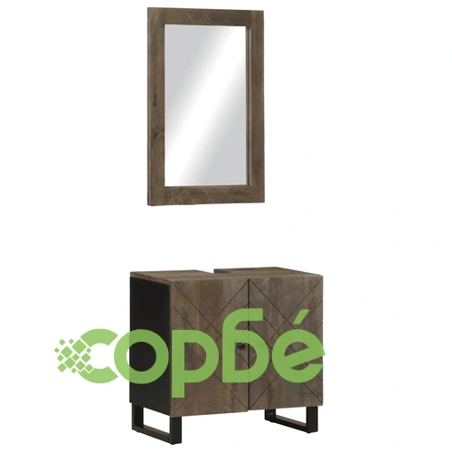 Комплект мебели за баня от 2 части - шкаф и огледало от масивно манго дърво, черен ➤ топ цена ➤ sorbe.bg