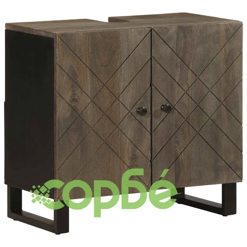 Комплект мебели за баня от 2 части - шкаф и огледало от масивно манго дърво, черен ➤ топ цена ➤ sorbe.bg