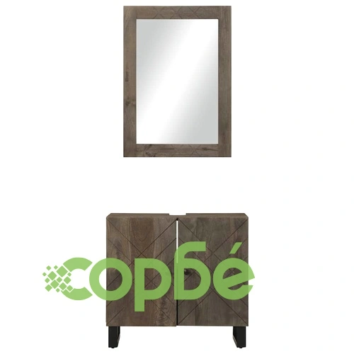 Комплект мебели за баня от 2 части - шкаф и огледало от масивно манго дърво, черен ➤ топ цена ➤ sorbe.bg
