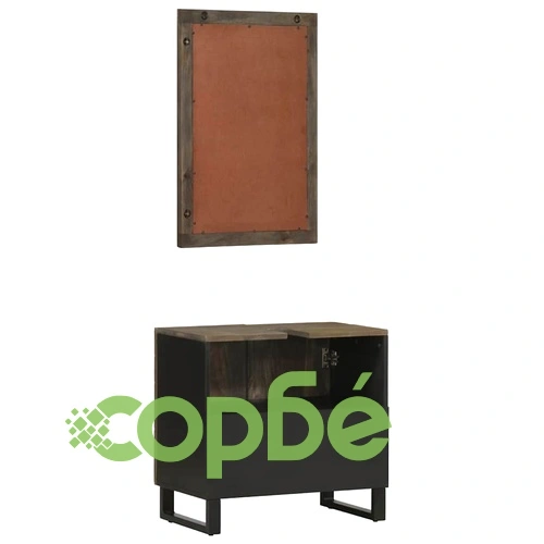 Комплект мебели за баня от 2 части - шкаф и огледало от масивно манго дърво, черен ➤ топ цена ➤ sorbe.bg