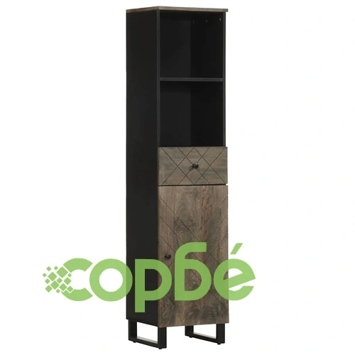 Луксозен комплект мебели за баня от 4 части - черен, от масивна мангова дървесина ➤ топ цена ➤ sorbe.bg