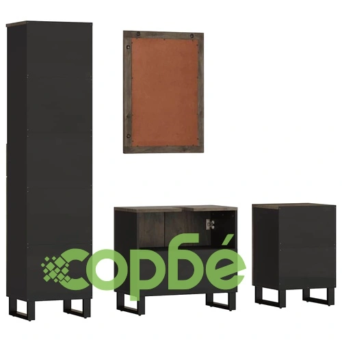 Луксозен комплект мебели за баня от 4 части - черен, от масивна мангова дървесина ➤ топ цена ➤ sorbe.bg