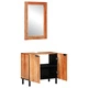 Комплект мебели за баня от 2 части - шкаф и огледало от масивна акациева дървесина, кафяв