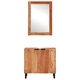 Комплект мебели за баня от 2 части - шкаф и огледало от масивна акациева дървесина, кафяв