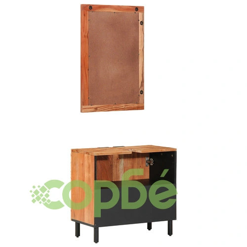 Комплект мебели за баня от 2 части - шкаф и огледало от масивна акациева дървесина, кафяв ➤ топ цена ➤ sorbe.bg