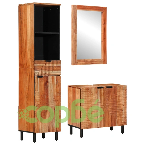 3 части комплект за баня от масивно дърво акация в кафяв цвят ➤ топ цена ➤ sorbe.bg