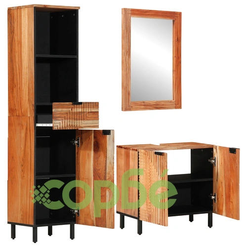 3 части комплект за баня от масивно дърво акация в кафяв цвят ➤ топ цена ➤ sorbe.bg