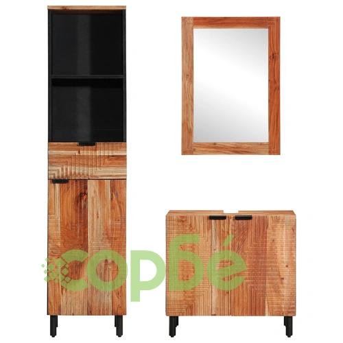 3 части комплект за баня от масивно дърво акация в кафяв цвят ➤ топ цена ➤ sorbe.bg