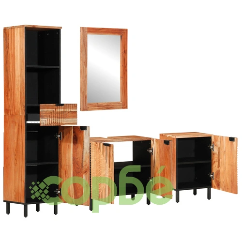 Комплект мебели за баня от 4 части от масивна акациева дървесина - кафяв ➤ топ цена ➤ sorbe.bg
