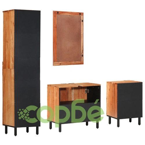 Комплект мебели за баня от 4 части от масивна акациева дървесина - кафяв ➤ топ цена ➤ sorbe.bg