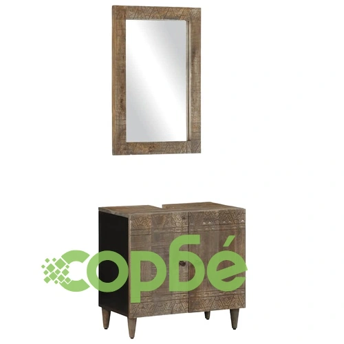 Луксозен комплект мебели за баня от 2 части от масивна мангова дървесина, черен ➤ топ цена ➤ sorbe.bg