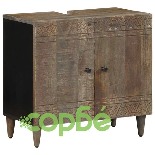 Луксозен комплект мебели за баня от 2 части от масивна мангова дървесина, черен ➤ топ цена ➤ sorbe.bg