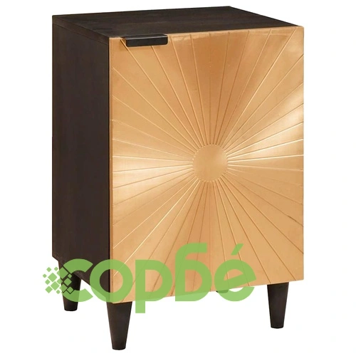 Комплект мебели за баня 4 части от масивно мангово дърво - Черен и златен 38 x 33 x 160 см ➤ топ цена ➤ sorbe.bg