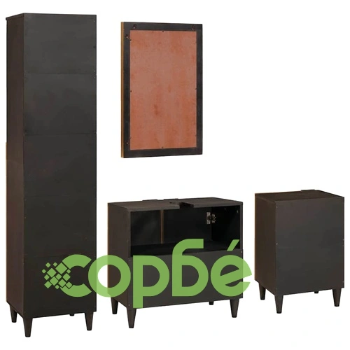 Комплект мебели за баня 4 части от масивно мангово дърво - Черен и златен 38 x 33 x 160 см ➤ топ цена ➤ sorbe.bg