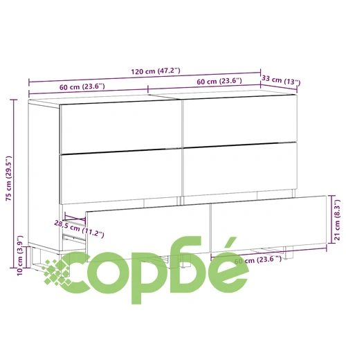 Скейтборд шкафове 2 бр. кафяво мангово дърво масив 60x33.5x75 см ➤ топ цена ➤ sorbe.bg
