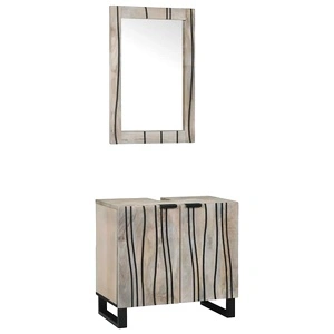 Комплект мебели за баня от мангово дърво 2 части бял 62x33x58 см