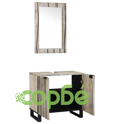 Комплект мебели за баня от мангово дърво 2 части бял 62x33x58 см ➤ топ цена ➤ sorbe.bg