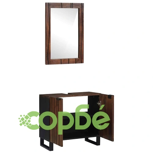 Комплект мебели за баня 2 части от мангово дърво орехово кафяво 62x33x58 см ➤ топ цена ➤ sorbe.bg