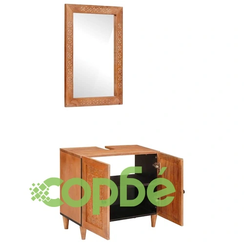 Комплект мебели за баня от масивно мангово дърво, 2 части, Кафяв, 62 x 33 x 58 см ➤ топ цена ➤ sorbe.bg