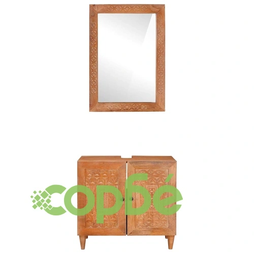 Комплект мебели за баня от масивно мангово дърво, 2 части, Кафяв, 62 x 33 x 58 см ➤ топ цена ➤ sorbe.bg