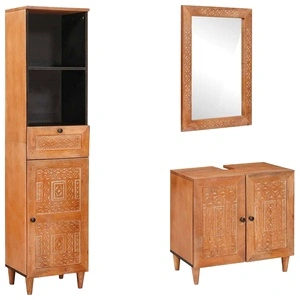Комплект мебели за баня от масивно мангово дърво, 3 части, Кафяв, 38 x 33 x 160 см