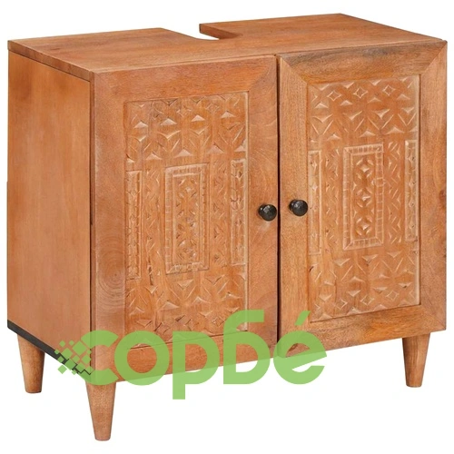 Комплект мебели за баня от масивно мангово дърво - 4 части, кафяв, 38 x 33 x 160 см ➤ топ цена ➤ sorbe.bg