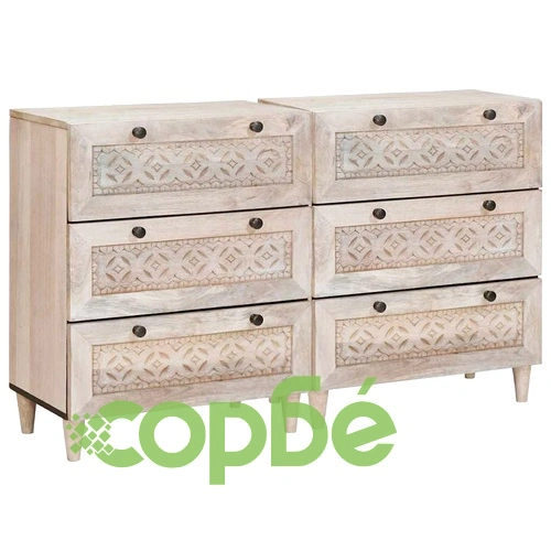 Комплект от 2 бели шкафа с чекмеджета от масивно мангово дърво 60 x 33 x 75 cm ➤ топ цена ➤ sorbe.bg